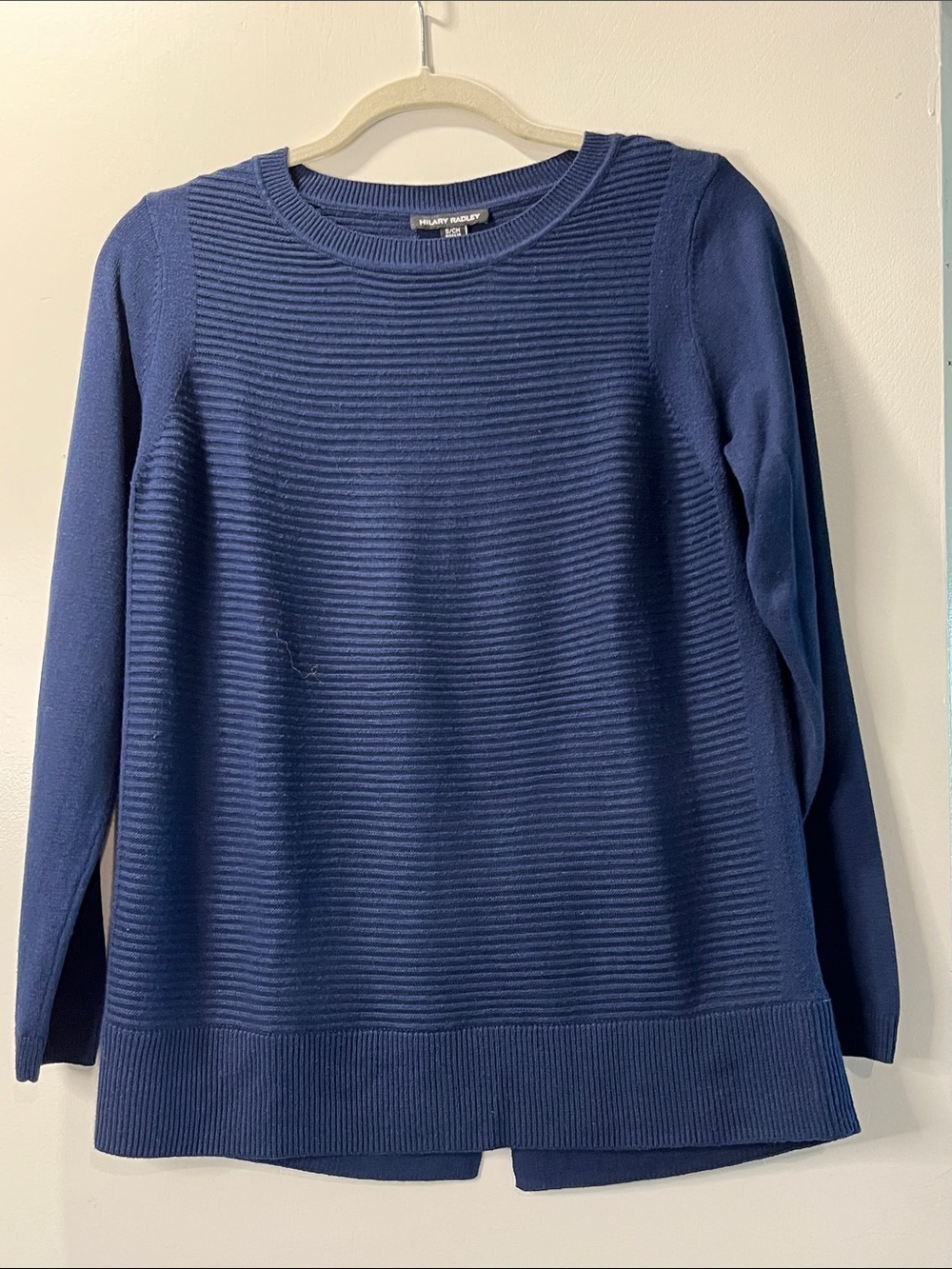 Navy Blue Ribbed Crewneck Sweater S